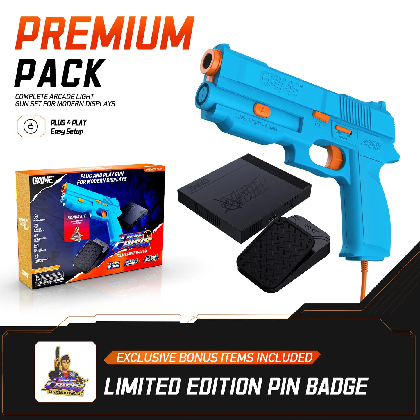GAIME Advanced AI Vision Light Gun System | No Extra Sensors Needed, Official Time Crisis & NAMCO Arcade Games, Plug&Play Motion Shooting Controller for Living Room Arcade Entertainment