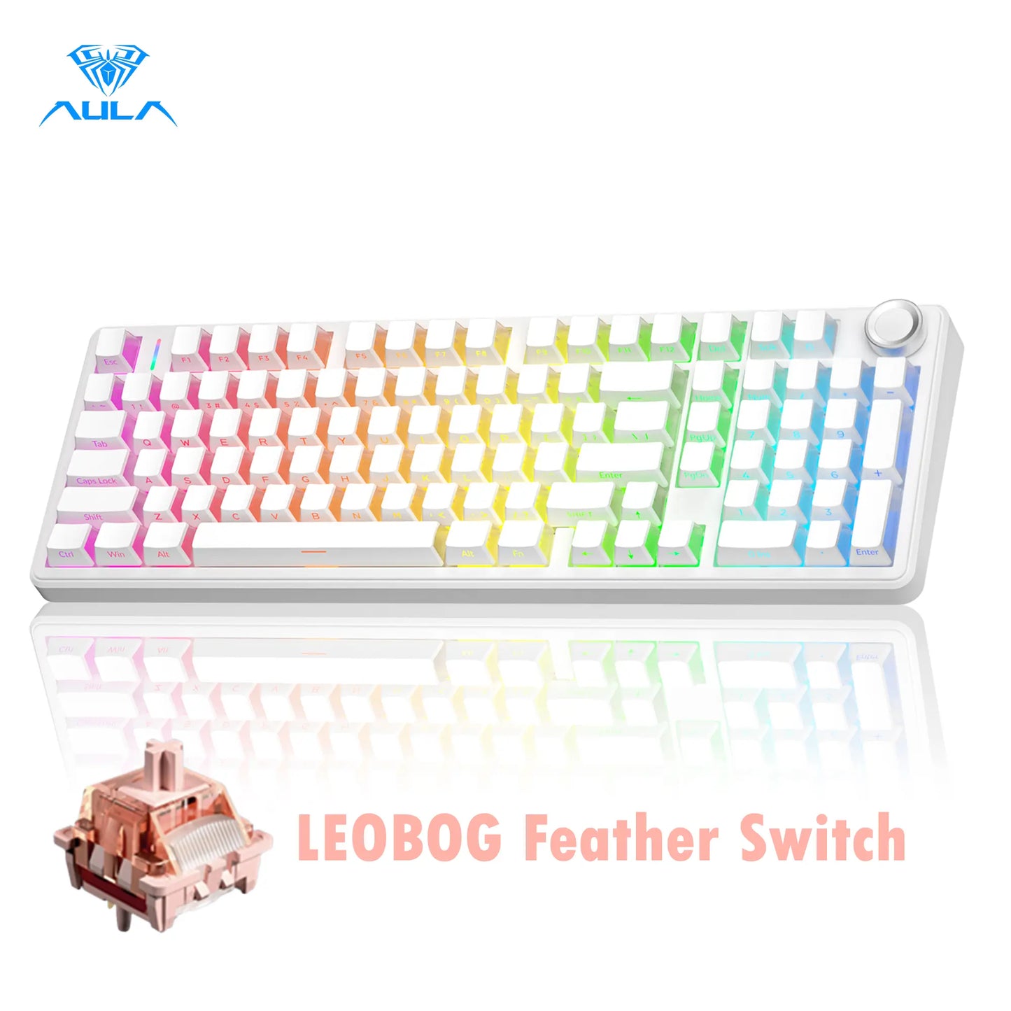 [New]Aula F99 Pro Cute Aesthetic Silent Keyboard, Wireless Custom Mechanical Keyboard, Gradient Pink for Cozy Desk Setup, Tri-Mode RGB Backlight,Hot Swappable Gaming Keyboard with Knob for PC Mac