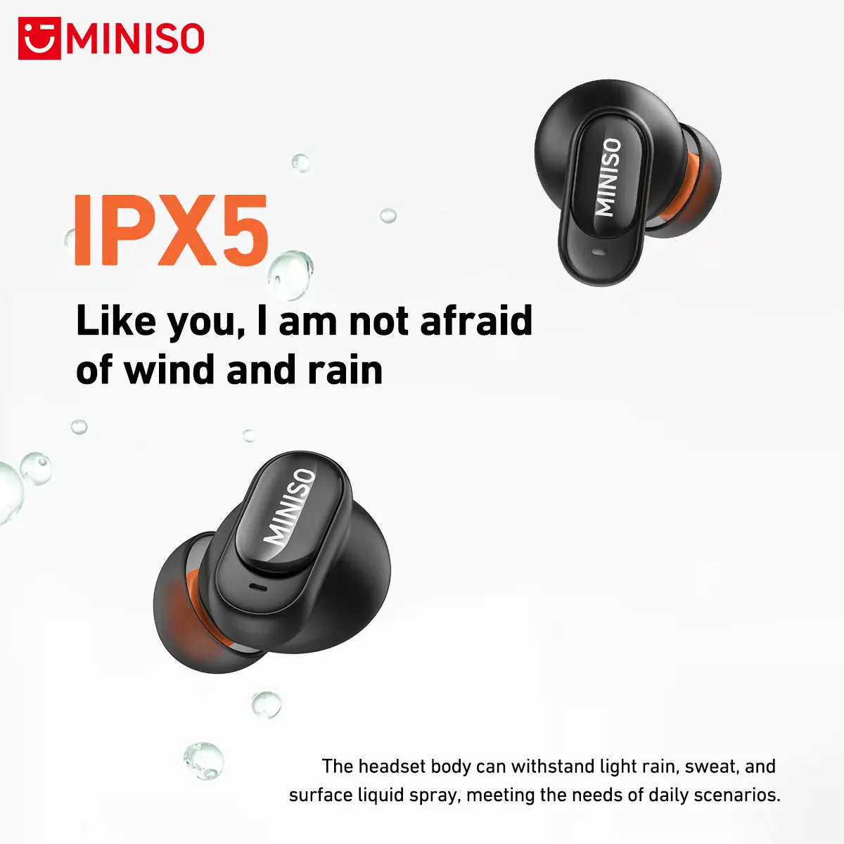 MINISO MS105 Bluetooth 6.0 Wireless Earbuds - Waterproof In-Ear Earphones with Built-in Microphone for Office, Sports, Study, and Gaming
