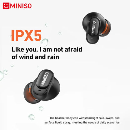 MINISO MS105 Bluetooth 6.0 Wireless Earbuds - Waterproof In-Ear Earphones with Built-in Microphone for Office, Sports, Study, and Gaming