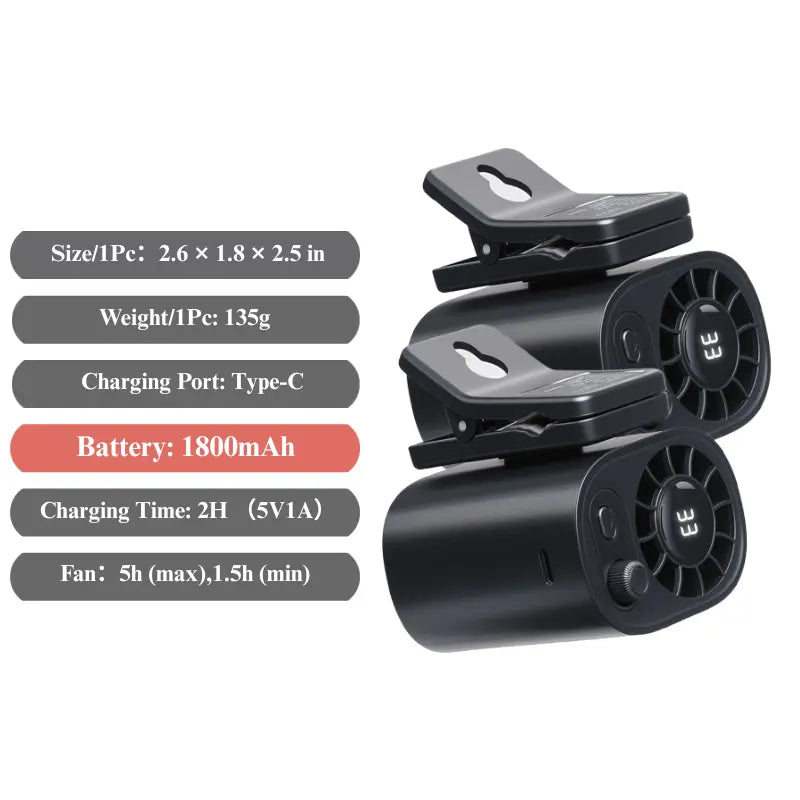 Joytutus Semiconductor Cooling Clip-On Fan - Portable 360° Rotatable Fan with 100-Speed Adjustment, USB Rechargeable, 16℃ Wide Clamp, 3000mAh Battery, LED Display, Ideal Car Accessory for Father's Day