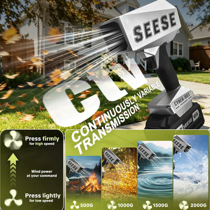Seese 2000G Cyber Cordless Leaf Blower with Brushless Copper Motor, 120+ MPH Turbofan, Battery-Powered Air Duster for Car Drying and Snow Removal - Perfect Father's Day Gift