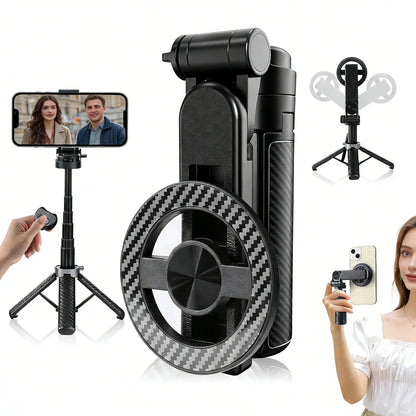 Upgrated 4-In-1 Magnetic Selfie Stick with Remote for Cell Phone 360° Rotation.Can Transforms into Mini Tripod/Camera Grip/Handheld Stabilizer/Phone Stand.Extend to 25 Inches