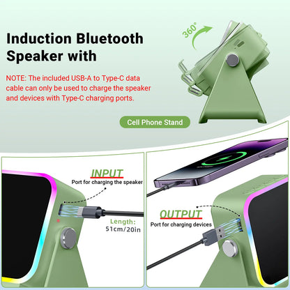 PUTARE Wireless Induction Audio Speaker Stand - 5-in-1 Cell Phone Holder, 3500mAh Rechargeable Emergency Power Bank, 360° Adjustable Mobile Tablet Stand with Colorful Ambient Light - Ideal Gift for Men and Women