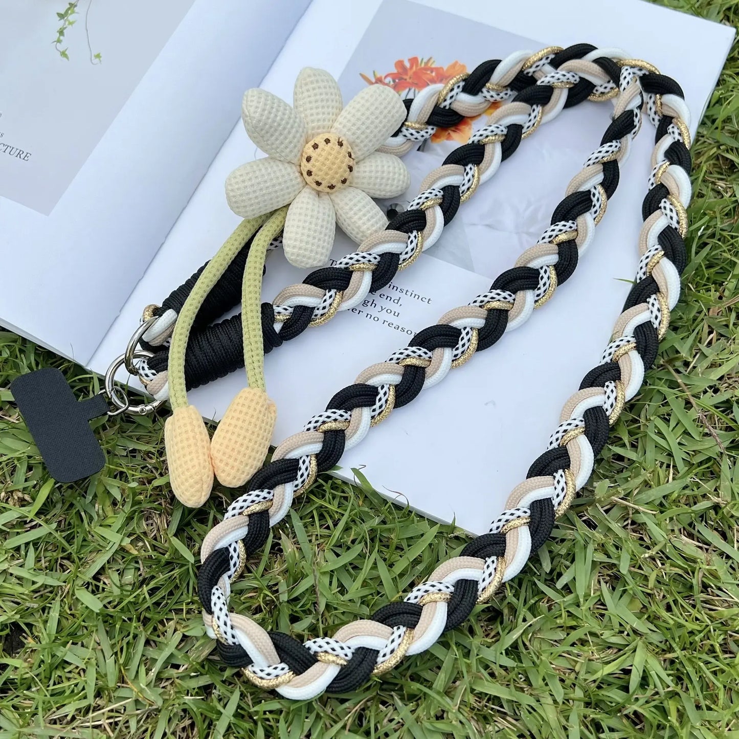 Handmade Crossbody Phone Lanyard with Flower Pattern, Heavy Duty Adjustable Cellphone Strap for Outdoor Travel, Anti-Loss Safety Woven Tether for Phone & Water Bottle