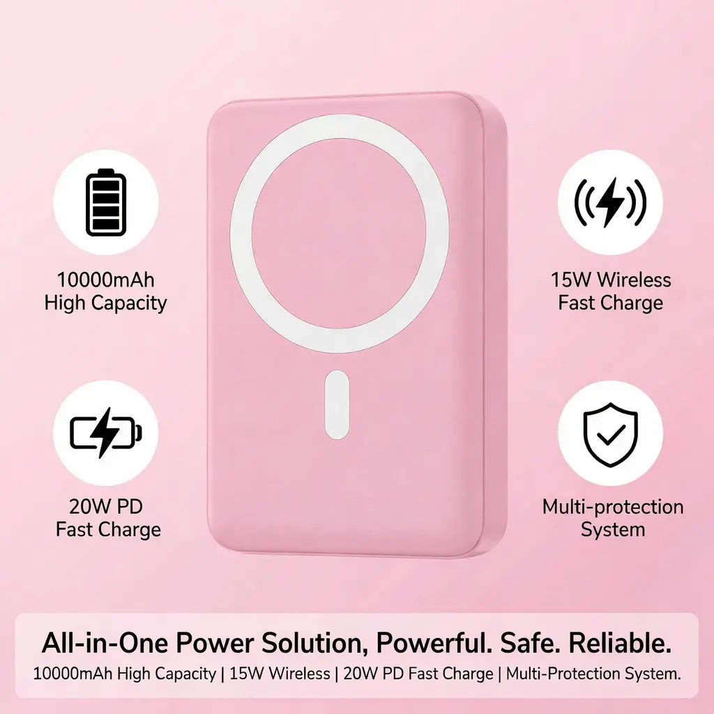 Podoru 10000Mah Magnetic Magsafe Power Bank with Foldable Stand, LED Display, 20W Fast Charging, USB-C Output, Silicone Mobile Smartphone Accessories Cable for Iphone 17/16/15/14/13/12 Series