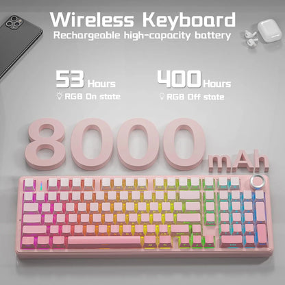 [New]Aula F99 Pro Cute Aesthetic Silent Keyboard, Wireless Custom Mechanical Keyboard, Gradient Pink for Cozy Desk Setup, Tri-Mode RGB Backlight,Hot Swappable Gaming Keyboard with Knob for PC Mac