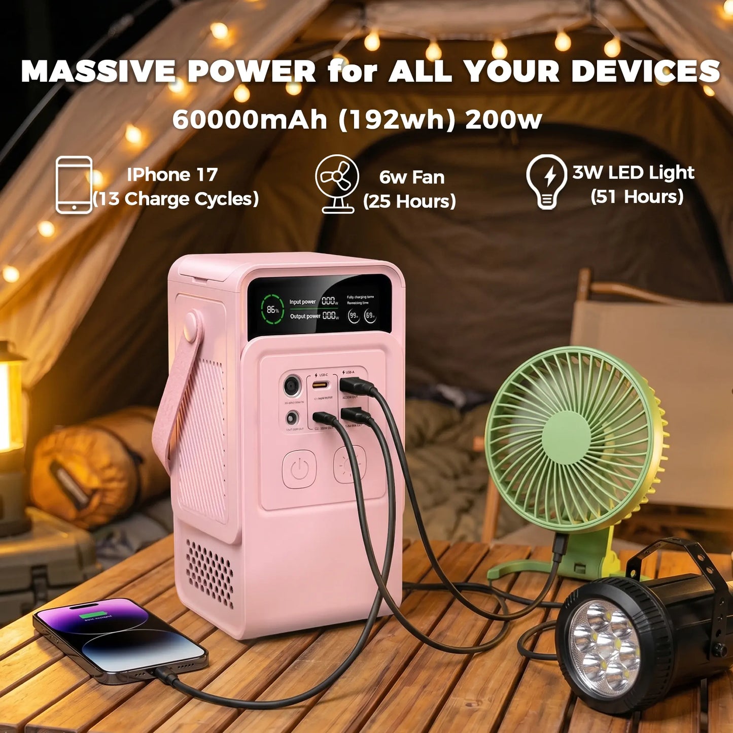 [Dealsforyoudays]Ctolity AP200 Portable Power Bank 192Wh 200W Lifepo4 Battery 3000+ Cycle 140W Ultra Fast Charging LED DC Solar 150W