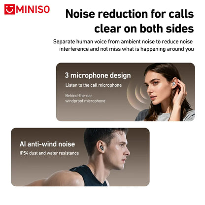 MINISO MS105 Bluetooth 6.0 Wireless Earbuds - Waterproof In-Ear Earphones with Built-in Microphone for Office, Sports, Study, and Gaming