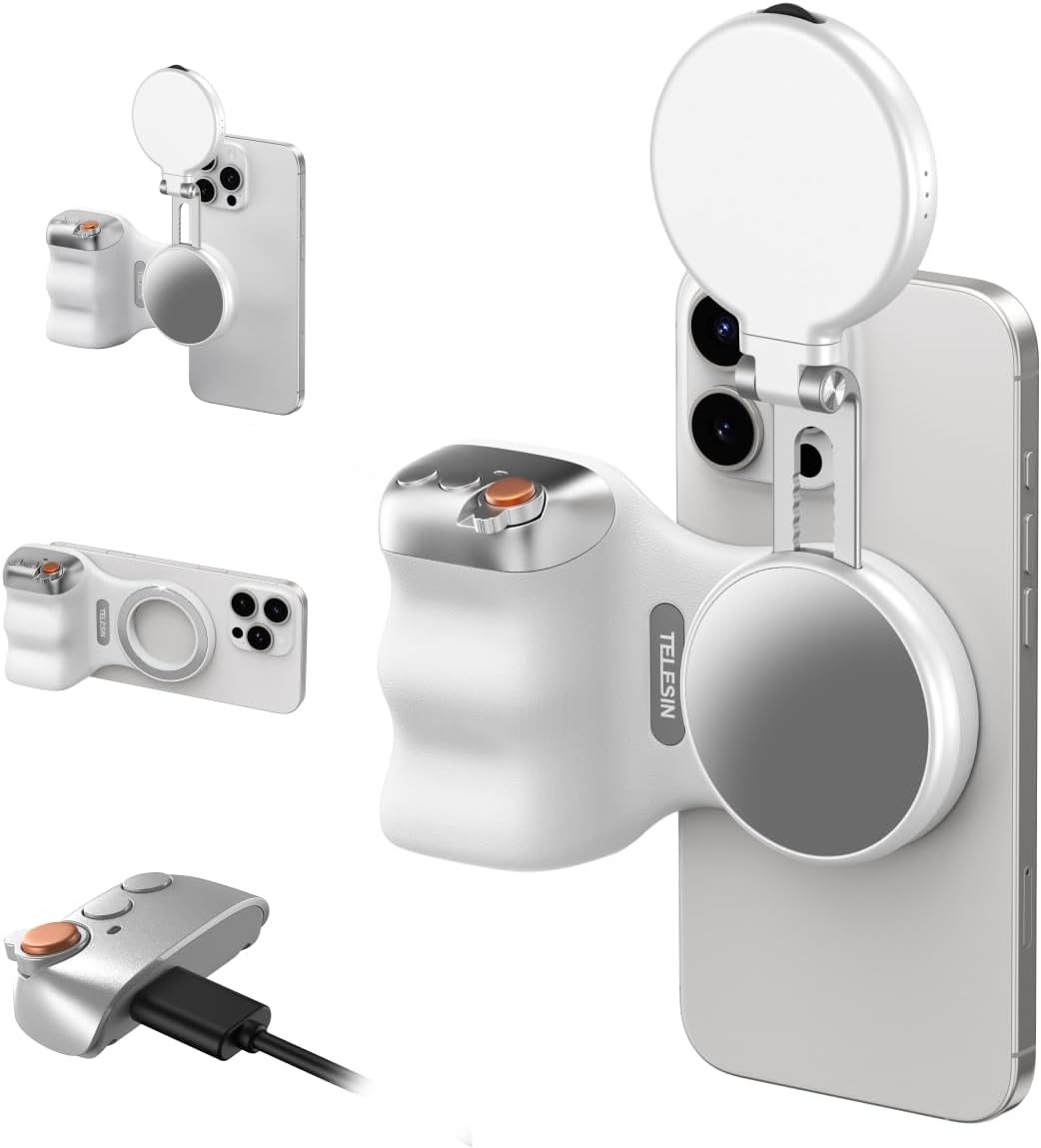 Creator Kit - Fun Shot Magnetic Phone Camera Grip + C03 Magnetic Selfie Light (White)Bundle Kit Compatible with Iphone Magsafe & Android Selfies/Photography/Tiktok/Zoom Calls/Video Conference