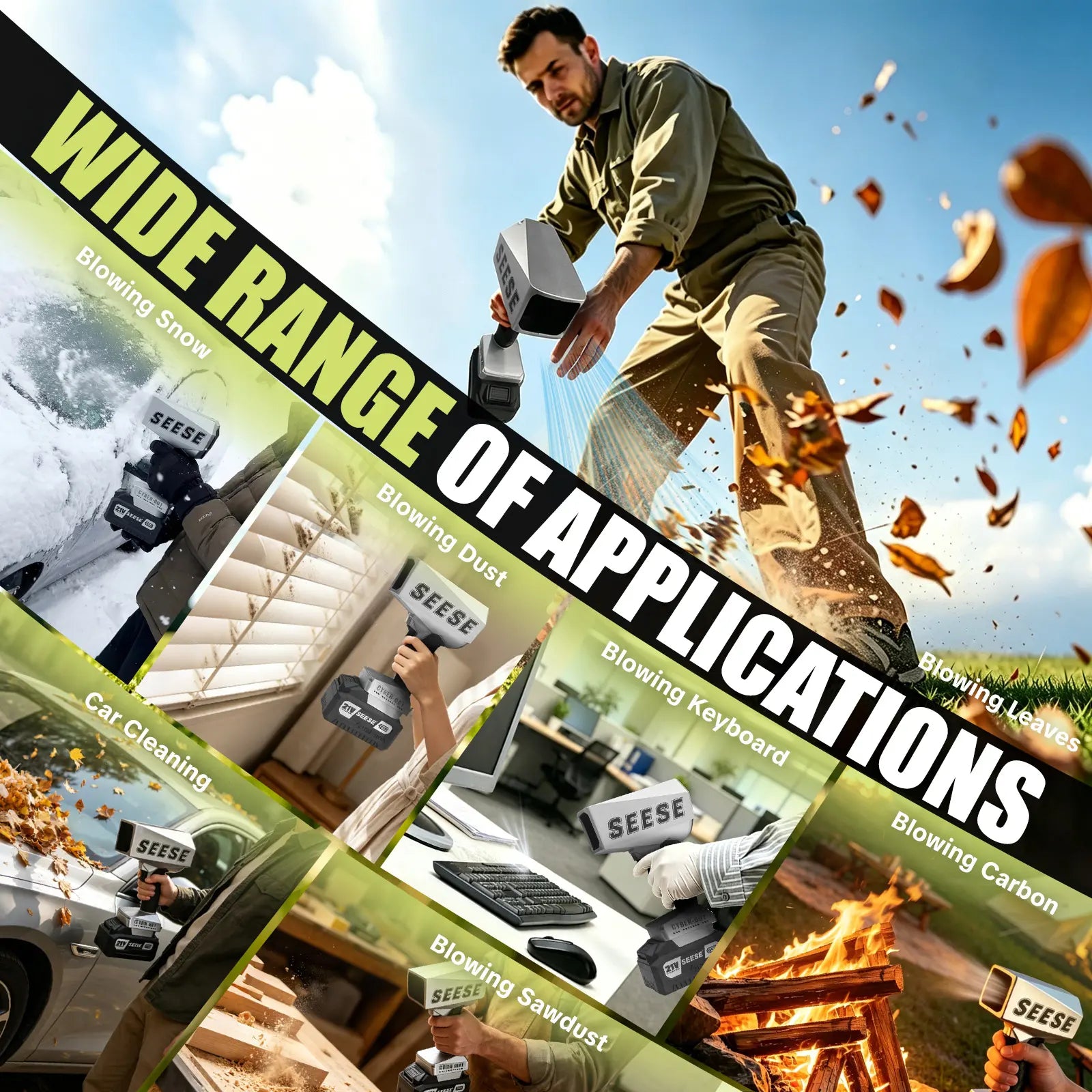 Seese 2000G Cyber Cordless Leaf Blower with Brushless Copper Motor, 120+ MPH Turbofan, Battery-Powered Air Duster for Car Drying and Snow Removal - Perfect Father's Day Gift