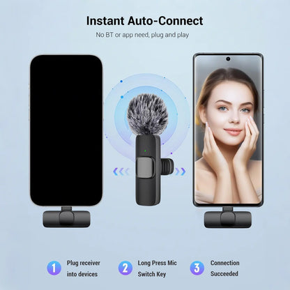Professional Wireless Mini Lavalier Microphone for iPhone, iPad, and Android - Noise-Cancelling Plug & Play Lapel Mic with USB Rechargeable Feature for Short-Video Platforms, Vlogs, and Live Streaming