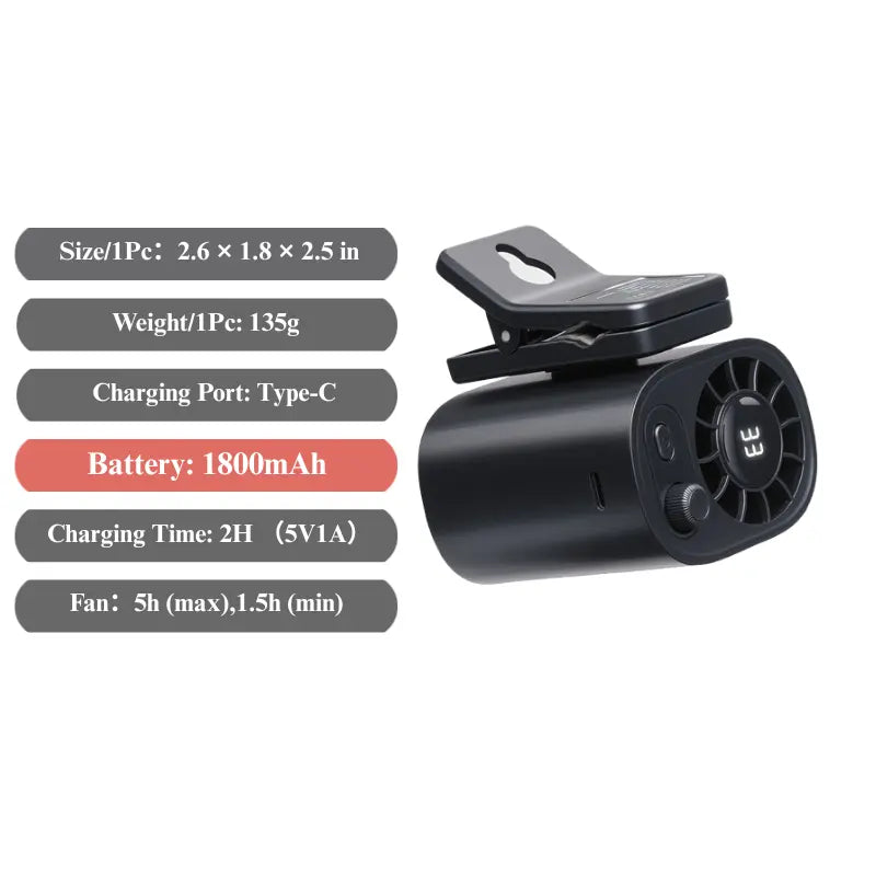 Joytutus Semiconductor Cooling Clip-On Fan - Portable 360° Rotatable Fan with 100-Speed Adjustment, USB Rechargeable, 16℃ Wide Clamp, 3000mAh Battery, LED Display, Ideal Car Accessory for Father's Day