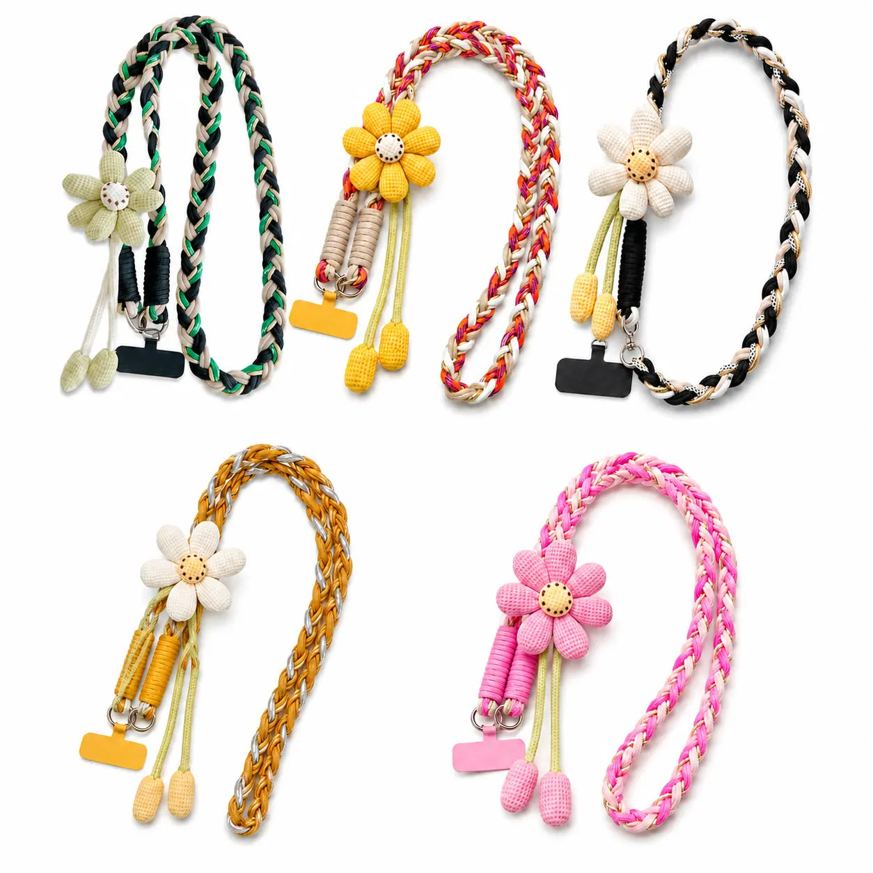 Handmade Crossbody Phone Lanyard with Flower Pattern, Heavy Duty Adjustable Cellphone Strap for Outdoor Travel, Anti-Loss Safety Woven Tether for Phone & Water Bottle