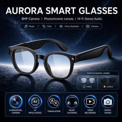 Sightflow Smart AI Camera Glasses, 8MP Photochromic Uv-Protection Lenses, 160+ Languages Real-Time Translation, Bluetooth Audio, Hands-Free Photo & Video Capture, Button Touch Control, for Travel Outdoor Daily Use, Compatible with Ios & Android