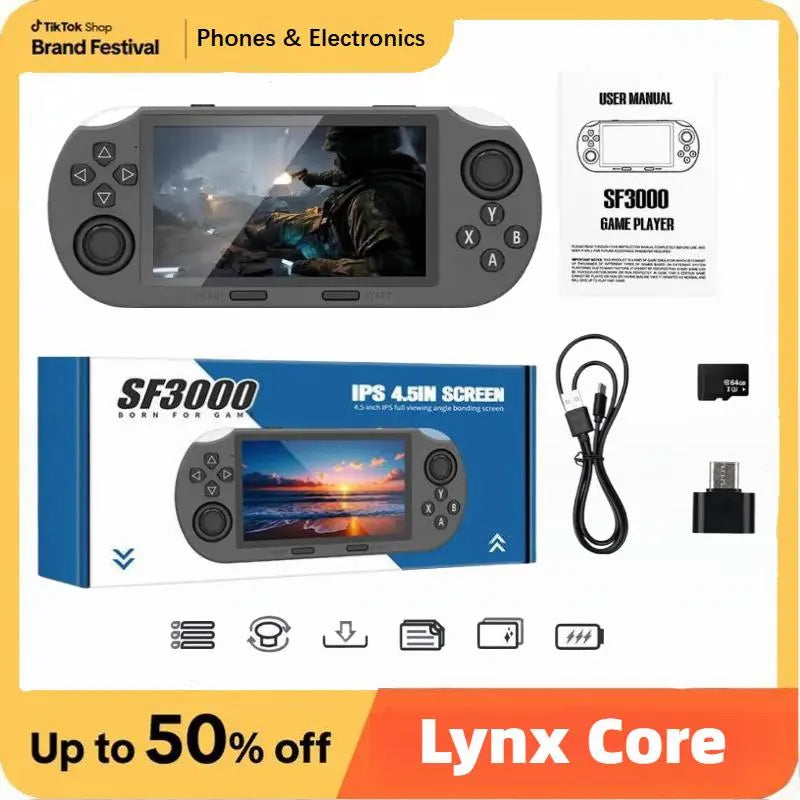 LASTEND SF3000 Portable Retro Handheld Game Console, 4.5" IPS Display Mobile Gaming Set, 3000Mah Battery, 16GB TF Card, Compact Gadget for Father'S Day Gifts, Mens Gifts
