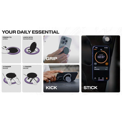 Snap Grip 5 - Versatile Magnetic Phone Grip Stand and Mount for iPhone and Android with 360° Rotation and Adhesive-Free Design