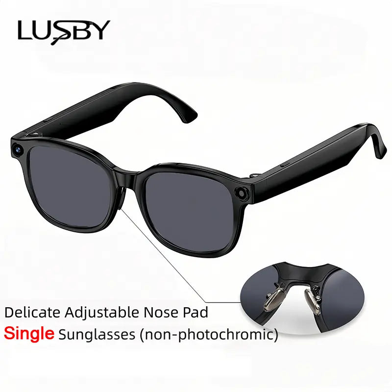 LUSBY Smart AI Camera Glasses with 8MP Photochromic Lenses, Touch Button Adjustment, Hands-Free Photography, Real-Time Translation in 160+ Languages, Bluetooth Connectivity, Wearable Video Recording, UV Protection – Ideal for Outdoor Adventures and Travel