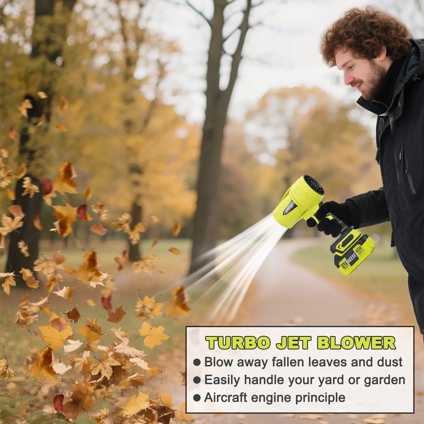 Seese Turbo Jet Blower - Cordless Leaf Blower with Pure Copper Motor for Car Drying, Handheld Snow Blower, and Air Duster for Home Improvement and Garden Maintenance, Ideal for Holiday Gifts