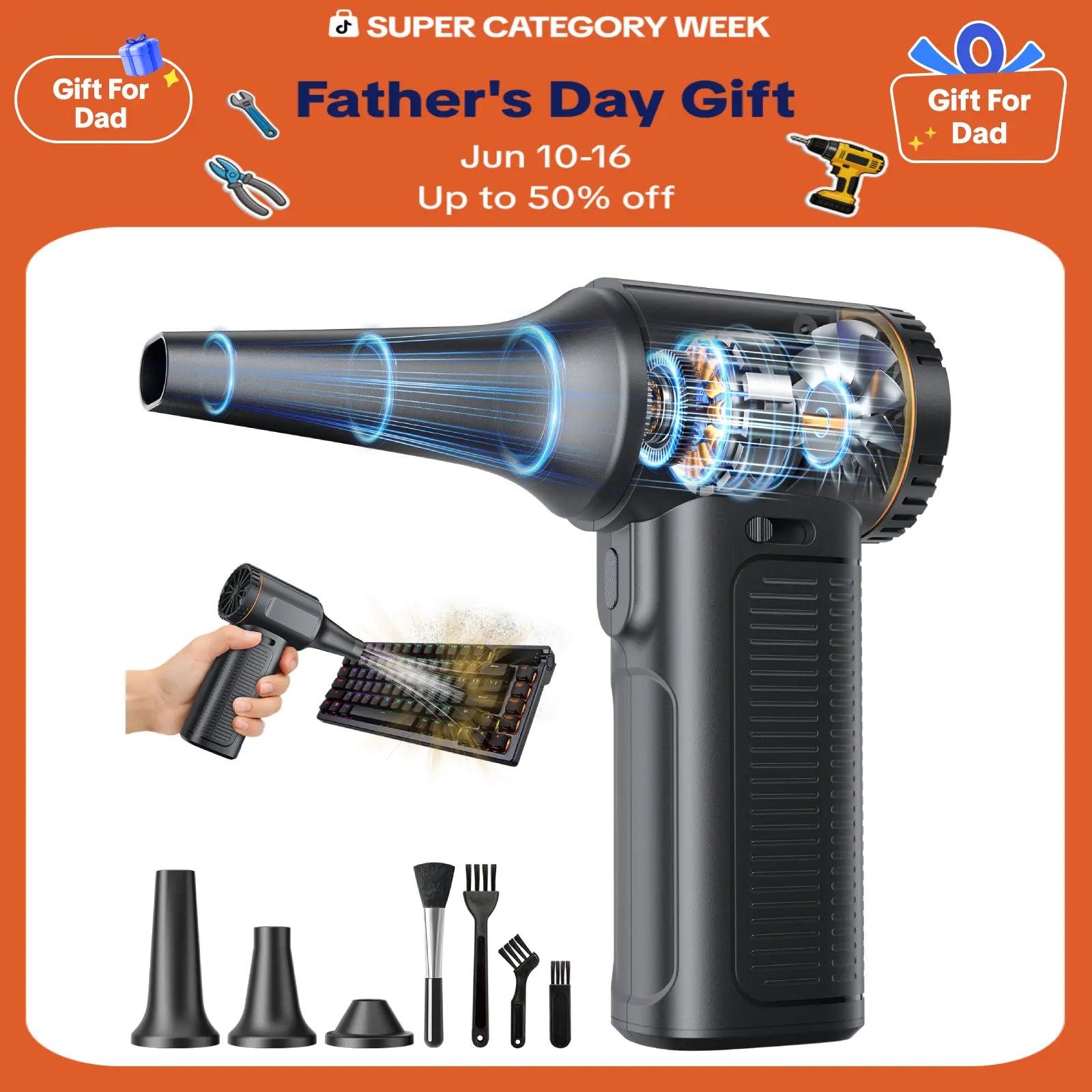 SHEKAR Rechargeable Cordless Electric Air Duster with Adjustable Gears - Portable Mini Turbo Jet Fan for Effective Cleaning of Keyboards, PCs, Cars, Homes, and Outdoor Spaces