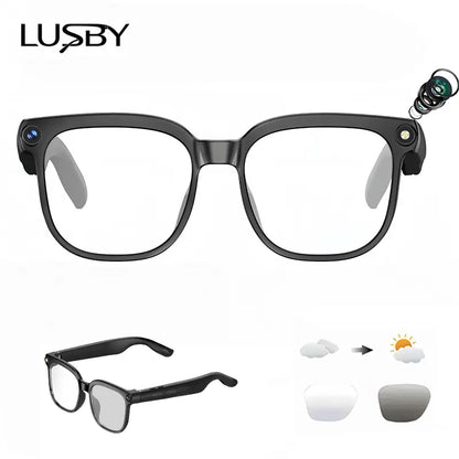 LUSBY Smart AI Camera Glasses with 8MP Photochromic Lenses, Touch Button Adjustment, Hands-Free Photography, Real-Time Translation in 160+ Languages, Bluetooth Connectivity, Wearable Video Recording, UV Protection – Ideal for Outdoor Adventures and Travel