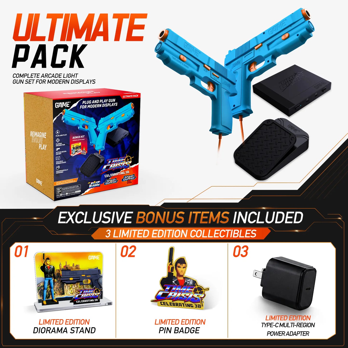 GAIME Advanced AI Vision Light Gun System | No Extra Sensors Needed, Official Time Crisis & NAMCO Arcade Games, Plug&Play Motion Shooting Controller for Living Room Arcade Entertainment