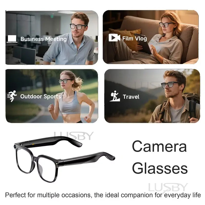 LUSBY Smart AI Camera Glasses with 8MP Photochromic Lenses, Touch Button Adjustment, Hands-Free Photography, Real-Time Translation in 160+ Languages, Bluetooth Connectivity, Wearable Video Recording, UV Protection – Ideal for Outdoor Adventures and Travel