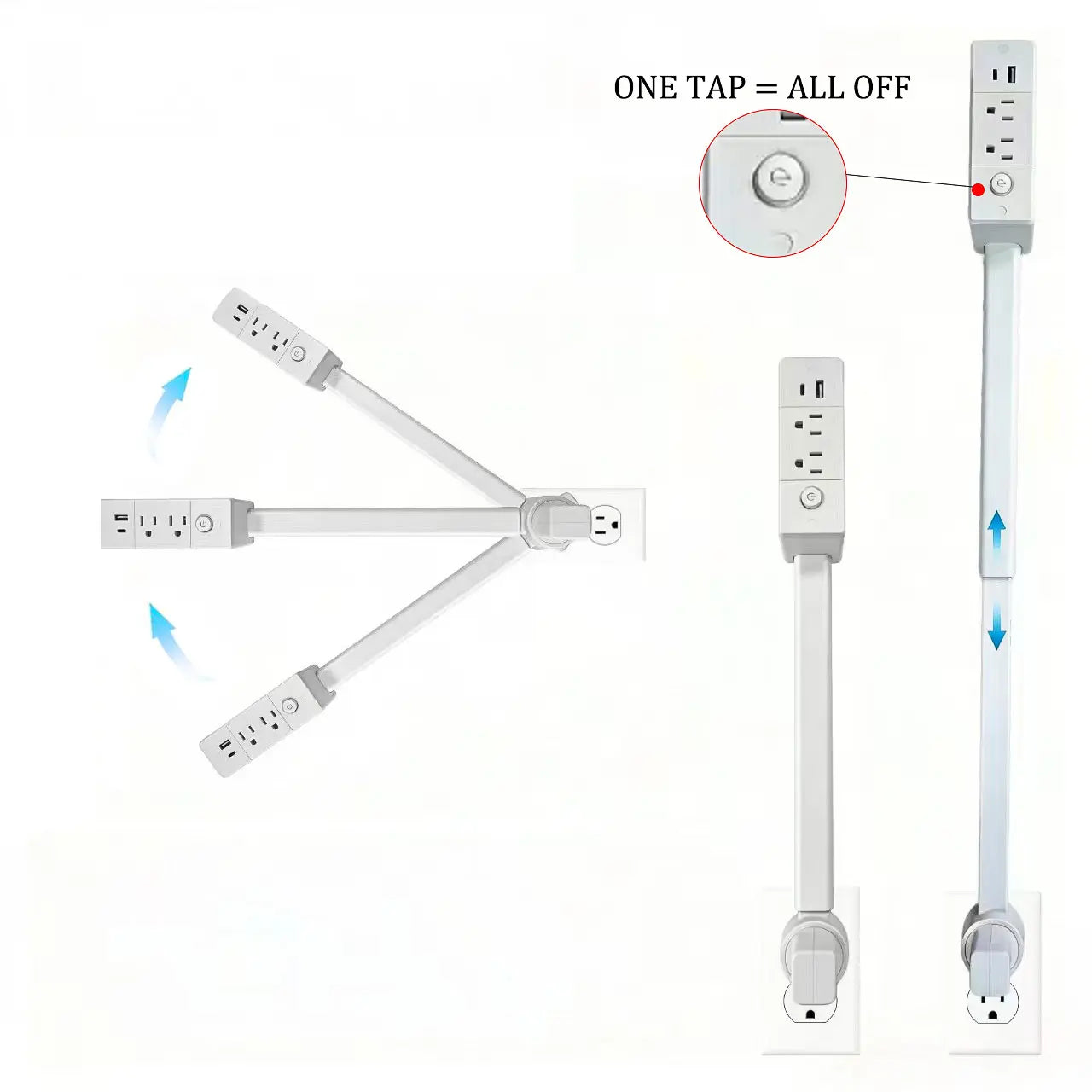 [Father'S Day Gifts]Eazy Electrical Outlet Extender - Prevents Fire Hazards,Surge Protector Outlet Extender,3-In-1 Telescopic Rotating Outlet Extender with [Independent Power Switch], 180° Swivel Wall Tap with USB Ports