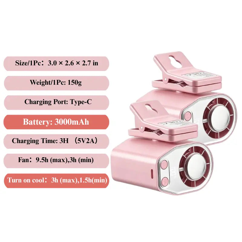 Joytutus Semiconductor Cooling Clip-On Fan - Portable 360° Rotatable Fan with 100-Speed Adjustment, USB Rechargeable, 16℃ Wide Clamp, 3000mAh Battery, LED Display, Ideal Car Accessory for Father's Day