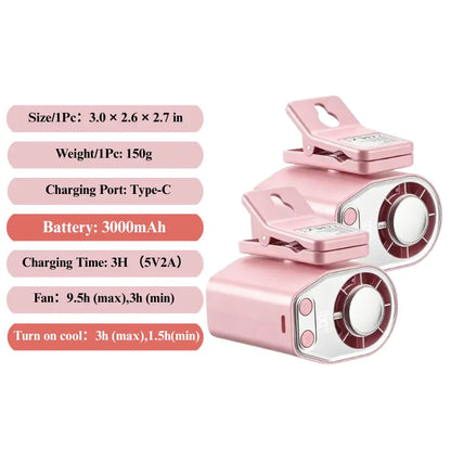 Joytutus Semiconductor Cooling Clip-On Fan - Portable 360° Rotatable Fan with 100-Speed Adjustment, USB Rechargeable, 16℃ Wide Clamp, 3000mAh Battery, LED Display, Ideal Car Accessory for Father's Day