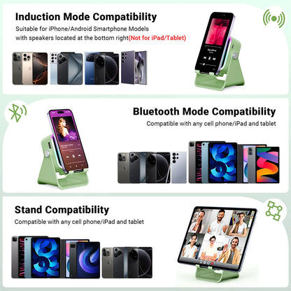 PUTARE Wireless Induction Audio Speaker Stand - 5-in-1 Cell Phone Holder, 3500mAh Rechargeable Emergency Power Bank, 360° Adjustable Mobile Tablet Stand with Colorful Ambient Light - Ideal Gift for Men and Women