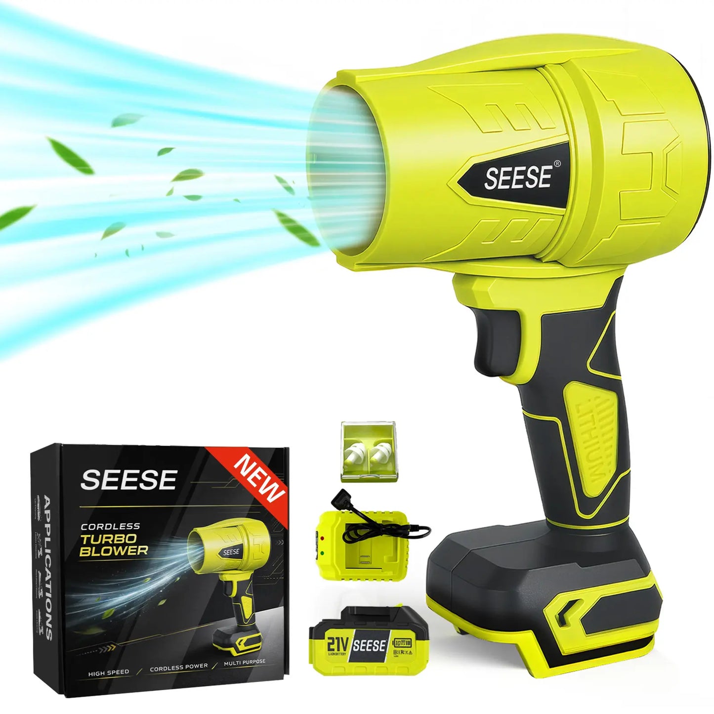 Seese Turbo Jet Blower - Cordless Leaf Blower with Pure Copper Motor for Car Drying, Handheld Snow Blower, and Air Duster for Home Improvement and Garden Maintenance, Ideal for Holiday Gifts