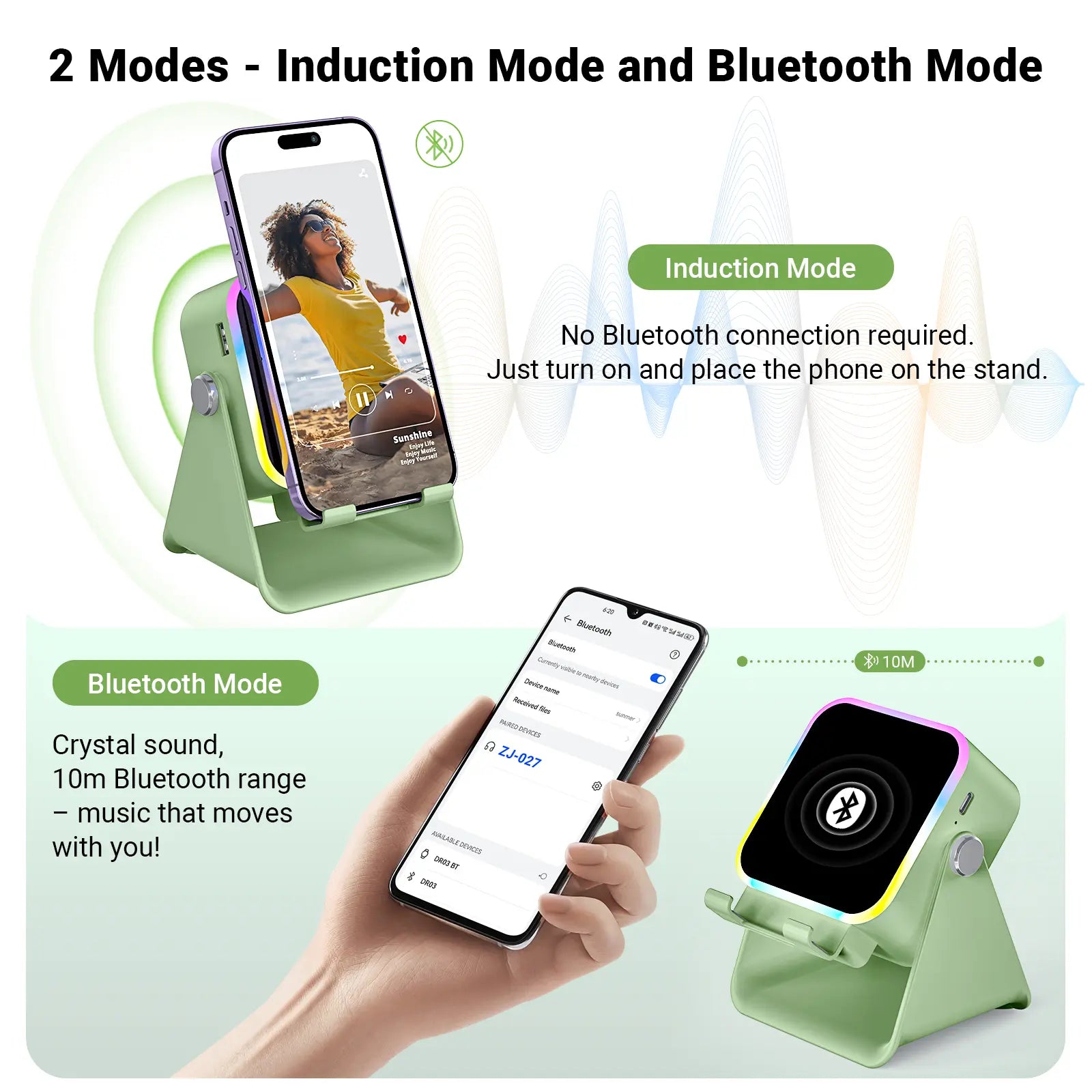 PUTARE Wireless Induction Audio Speaker Stand - 5-in-1 Cell Phone Holder, 3500mAh Rechargeable Emergency Power Bank, 360° Adjustable Mobile Tablet Stand with Colorful Ambient Light - Ideal Gift for Men and Women