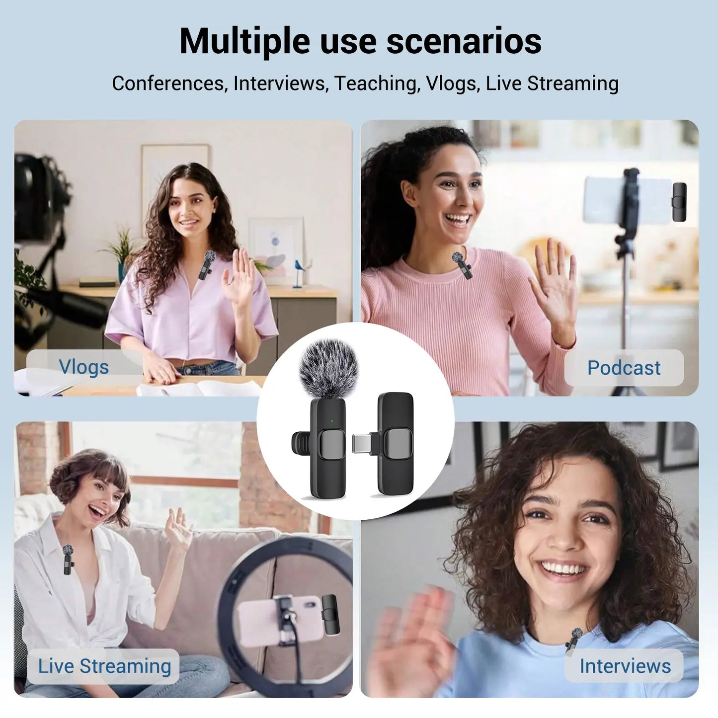 Professional Wireless Mini Lavalier Microphone for iPhone, iPad, and Android - Noise-Cancelling Plug & Play Lapel Mic with USB Rechargeable Feature for Short-Video Platforms, Vlogs, and Live Streaming