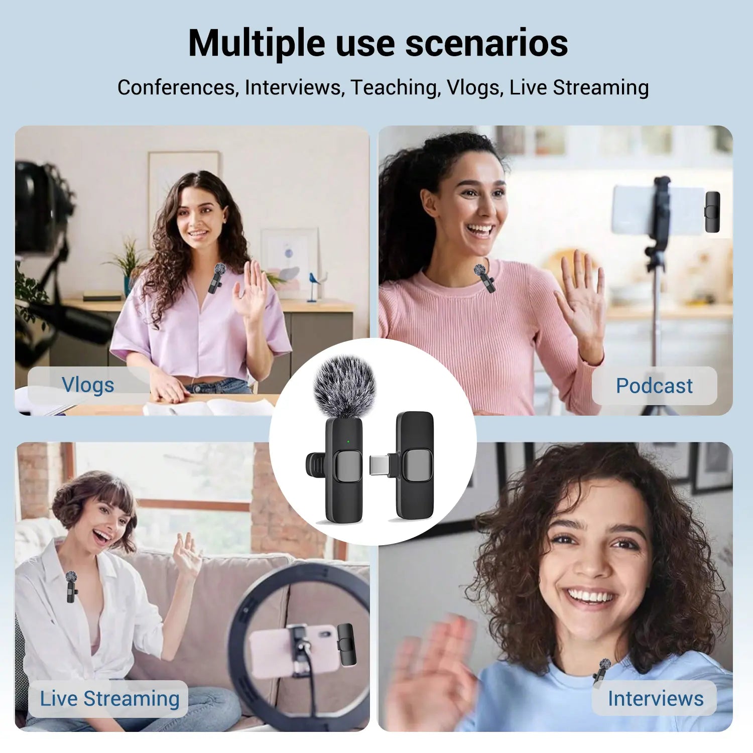 Professional Wireless Mini Lavalier Microphone for iPhone, iPad, and Android - Noise-Cancelling Plug & Play Lapel Mic with USB Rechargeable Feature for Short-Video Platforms, Vlogs, and Live Streaming