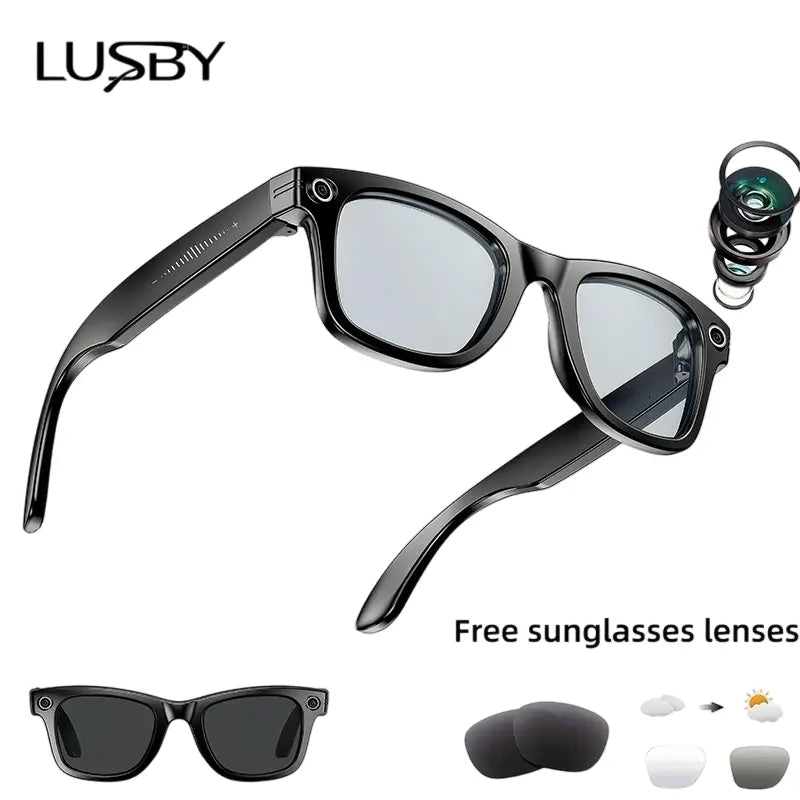 LUSBY Smart AI Camera Glasses with 8MP Photochromic Lenses, Touch Button Adjustment, Hands-Free Photography, Real-Time Translation in 160+ Languages, Bluetooth Connectivity, Wearable Video Recording, UV Protection – Ideal for Outdoor Adventures and Travel