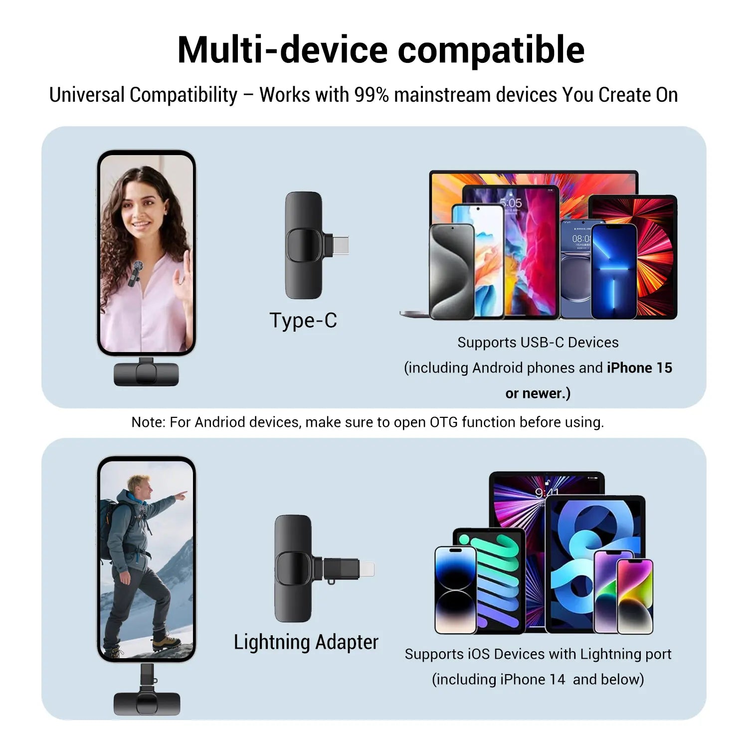 Professional Wireless Mini Lavalier Microphone for iPhone, iPad, and Android - Noise-Cancelling Plug & Play Lapel Mic with USB Rechargeable Feature for Short-Video Platforms, Vlogs, and Live Streaming