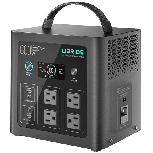 LIBRIDS Energycan C600 Portable Power Station 600W Solar Generator 640Wh Lifepo4 Battery 8 Ports for Camping Home Backup Outages,Ultra-Fast 0-80% Charging in 1Hr,5-Year Warranty