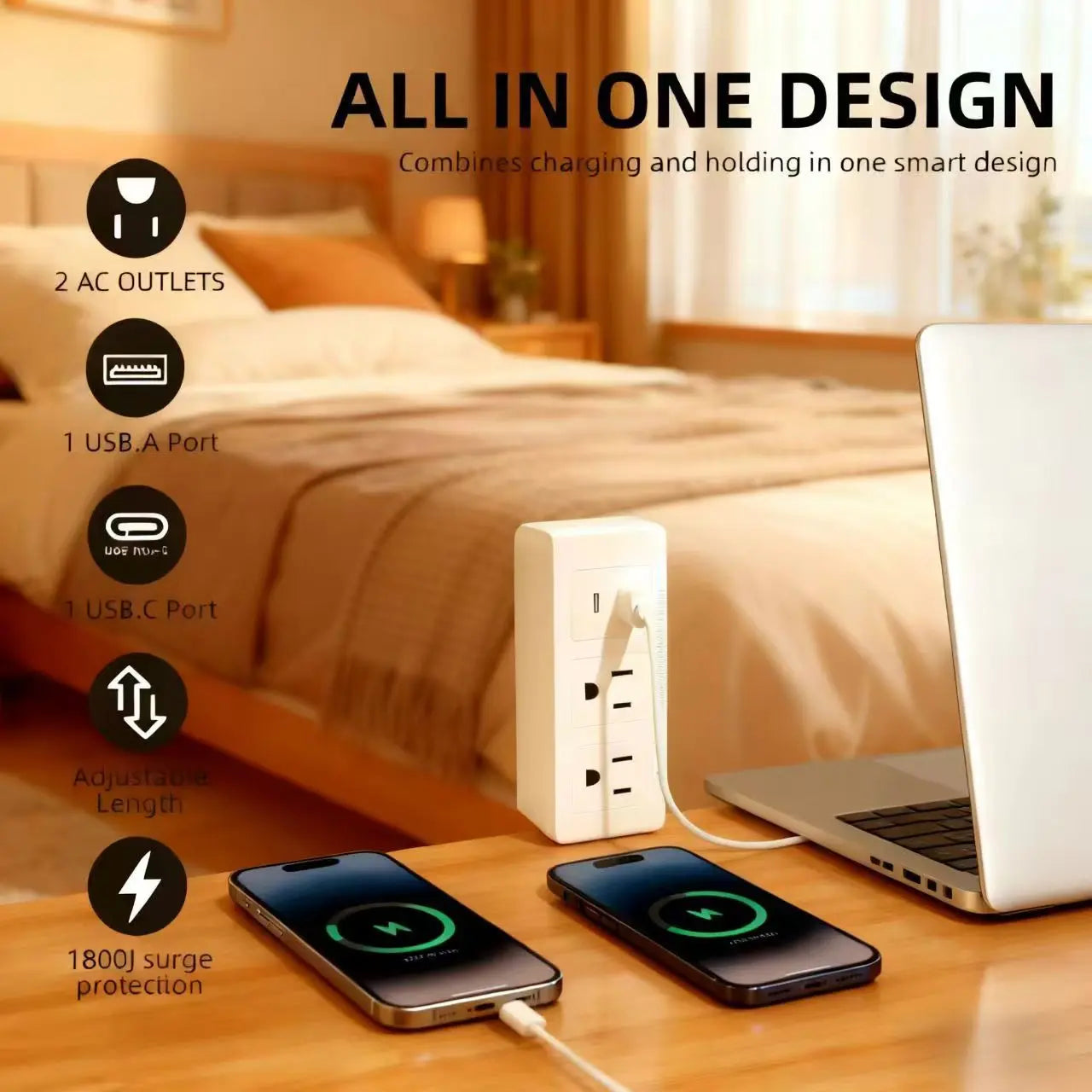 [Father'S Day Gifts]Eazy Electrical Outlet Extender - Prevents Fire Hazards,Surge Protector Outlet Extender,3-In-1 Telescopic Rotating Outlet Extender with [Independent Power Switch], 180° Swivel Wall Tap with USB Ports