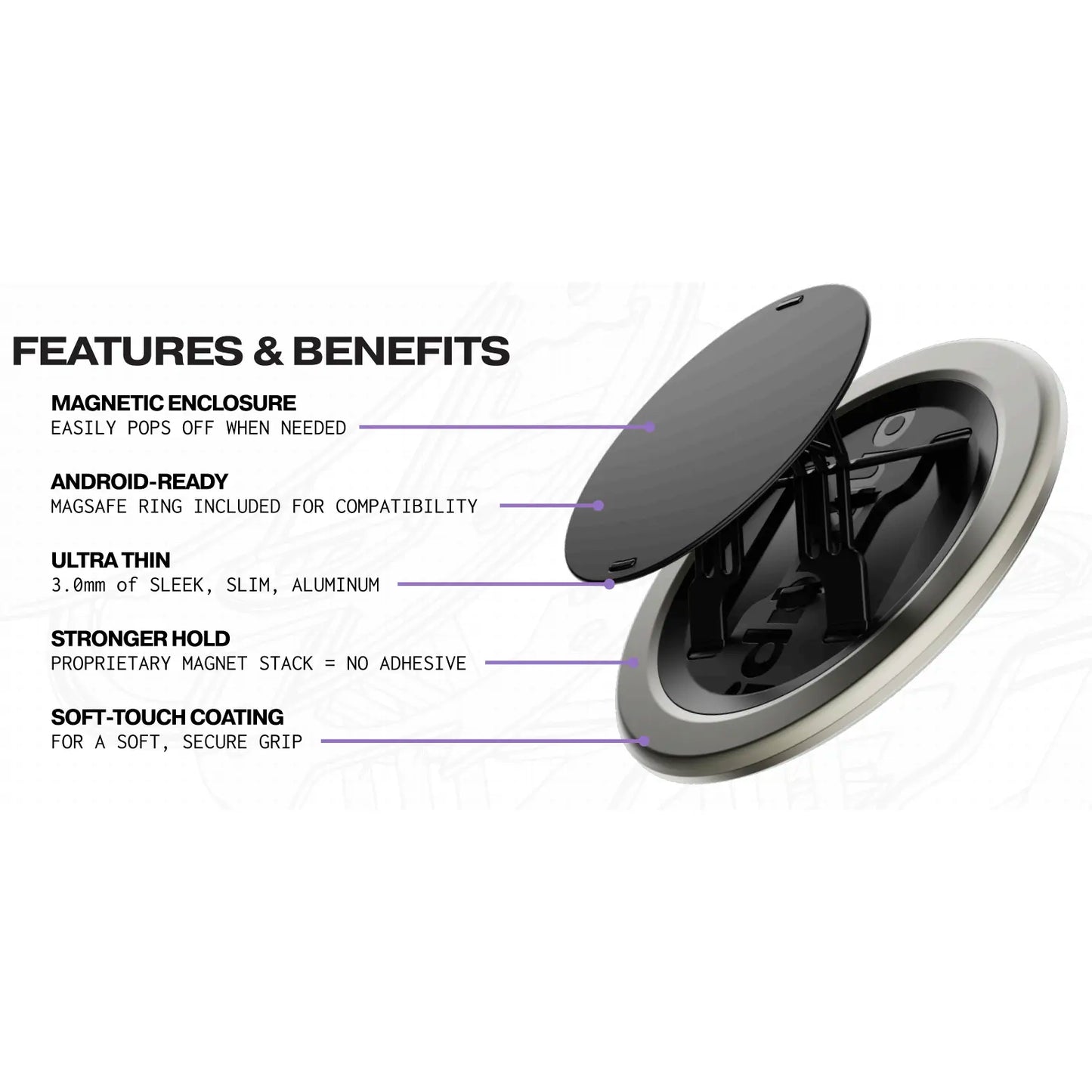Snap Grip 5 - Versatile Magnetic Phone Grip Stand and Mount for iPhone and Android with 360° Rotation and Adhesive-Free Design