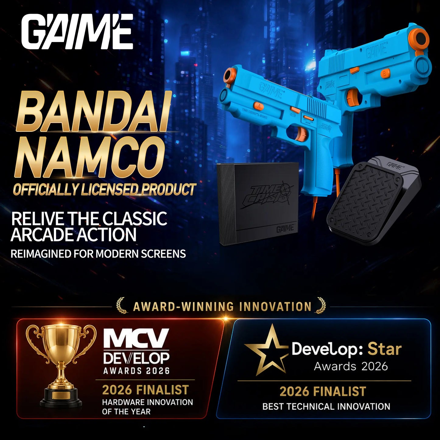GAIME Advanced AI Vision Light Gun System | No Extra Sensors Needed, Official Time Crisis & NAMCO Arcade Games, Plug&Play Motion Shooting Controller for Living Room Arcade Entertainment