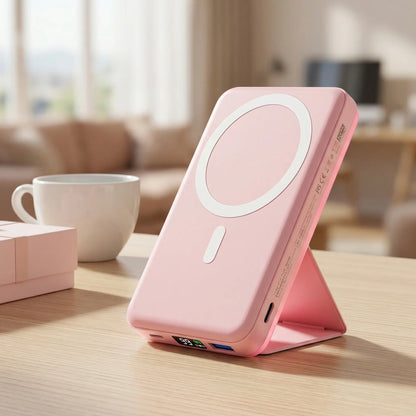 Podoru 10000Mah Magnetic Magsafe Power Bank with Foldable Stand, LED Display, 20W Fast Charging, USB-C Output, Silicone Mobile Smartphone Accessories Cable for Iphone 17/16/15/14/13/12 Series
