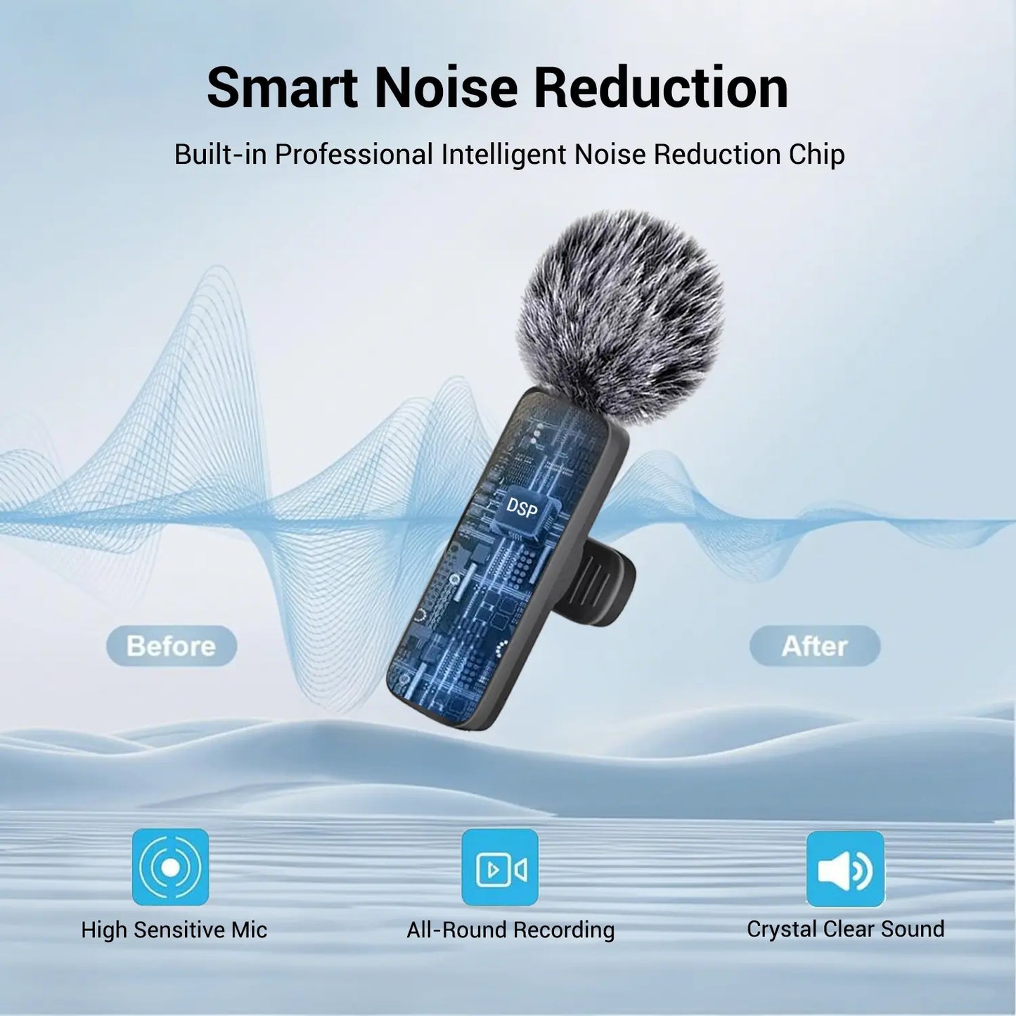 Professional Wireless Mini Lavalier Microphone for iPhone, iPad, and Android - Noise-Cancelling Plug & Play Lapel Mic with USB Rechargeable Feature for Short-Video Platforms, Vlogs, and Live Streaming