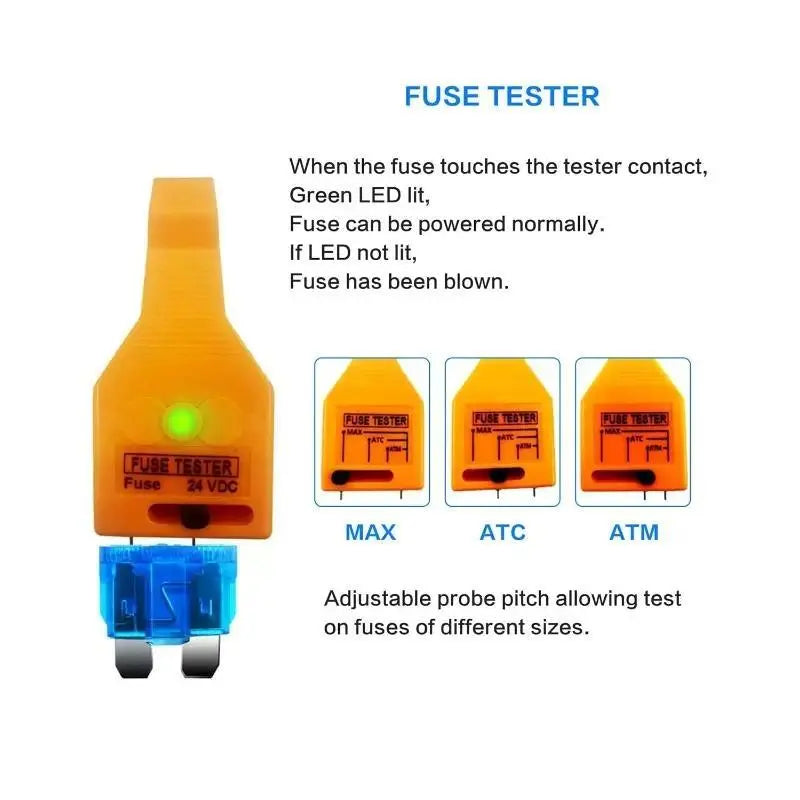 【Fathersdaygift】 24V DC Car Fuse Tester Puller – Easy Tool to Test, Find & Remove Blown ATO/ATC/ATM Blade and Glass Tube Fuses in Your Car Fuse Box