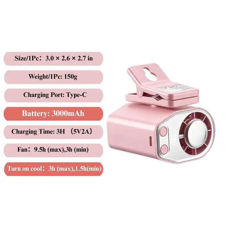 Joytutus Semiconductor Cooling Clip-On Fan - Portable 360° Rotatable Fan with 100-Speed Adjustment, USB Rechargeable, 16℃ Wide Clamp, 3000mAh Battery, LED Display, Ideal Car Accessory for Father's Day