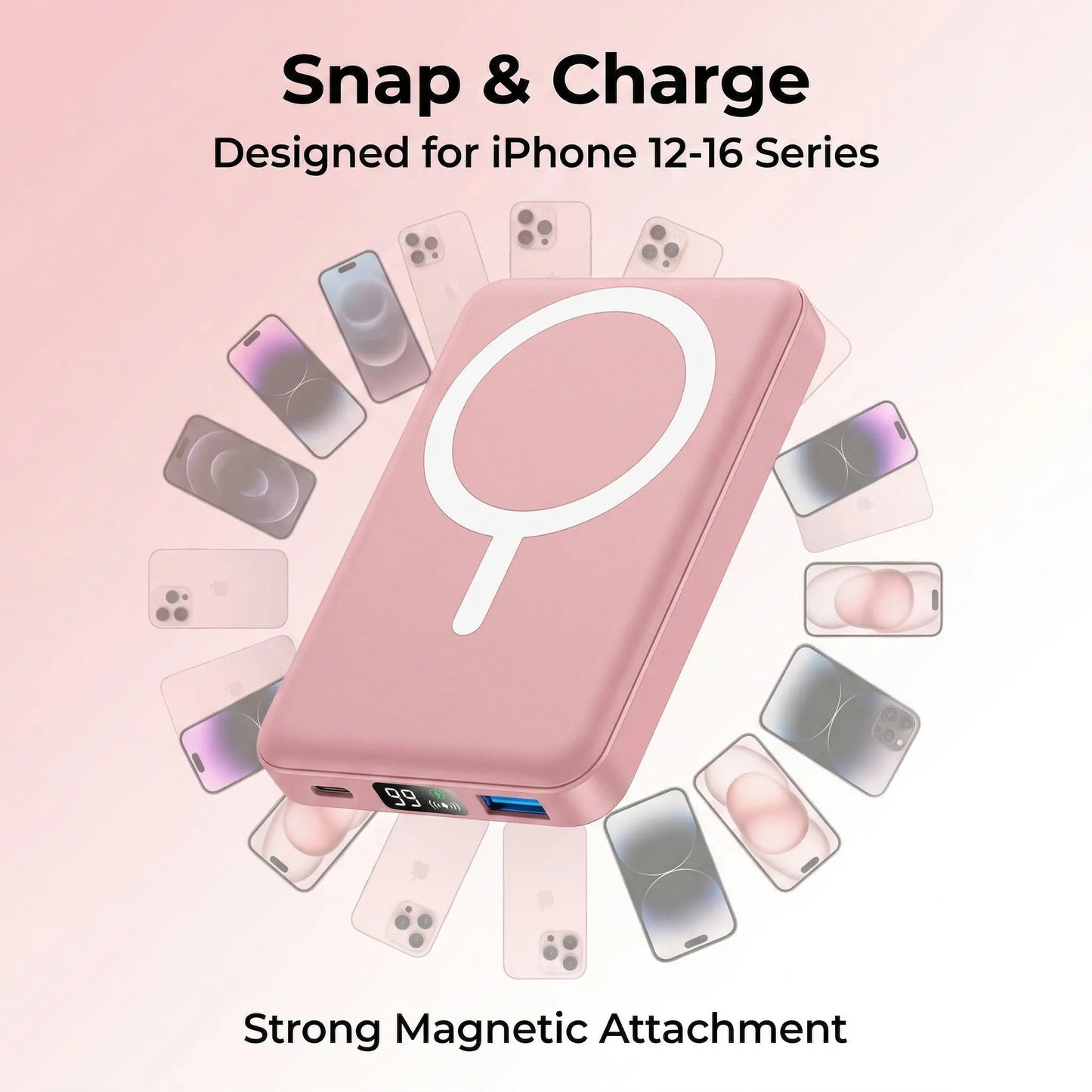 Podoru 10000Mah Magnetic Magsafe Power Bank with Foldable Stand, LED Display, 20W Fast Charging, USB-C Output, Silicone Mobile Smartphone Accessories Cable for Iphone 17/16/15/14/13/12 Series
