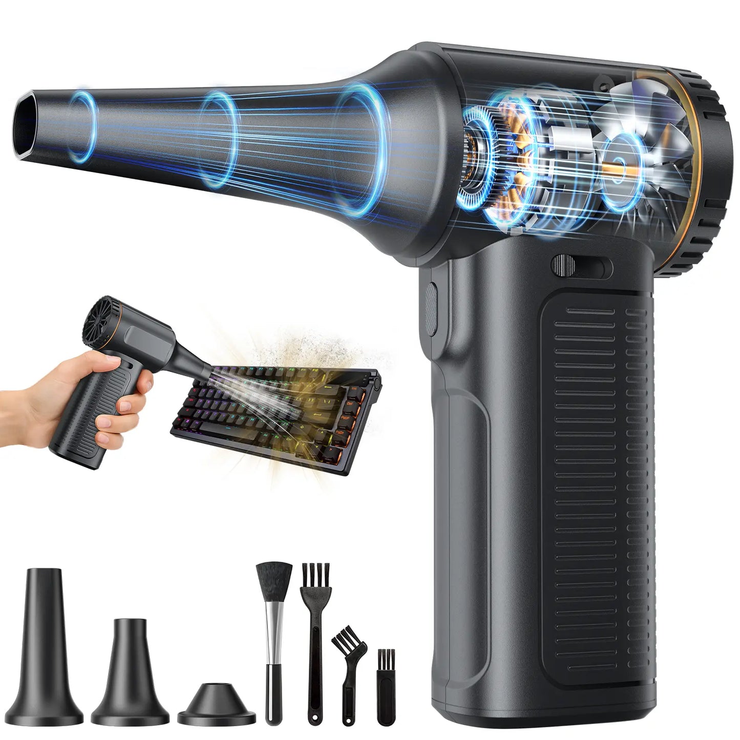 SHEKAR Rechargeable Cordless Electric Air Duster with Adjustable Gears - Portable Mini Turbo Jet Fan for Effective Cleaning of Keyboards, PCs, Cars, Homes, and Outdoor Spaces