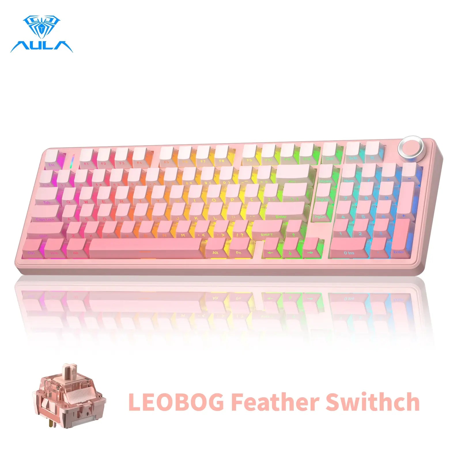 [New]Aula F99 Pro Cute Aesthetic Silent Keyboard, Wireless Custom Mechanical Keyboard, Gradient Pink for Cozy Desk Setup, Tri-Mode RGB Backlight,Hot Swappable Gaming Keyboard with Knob for PC Mac