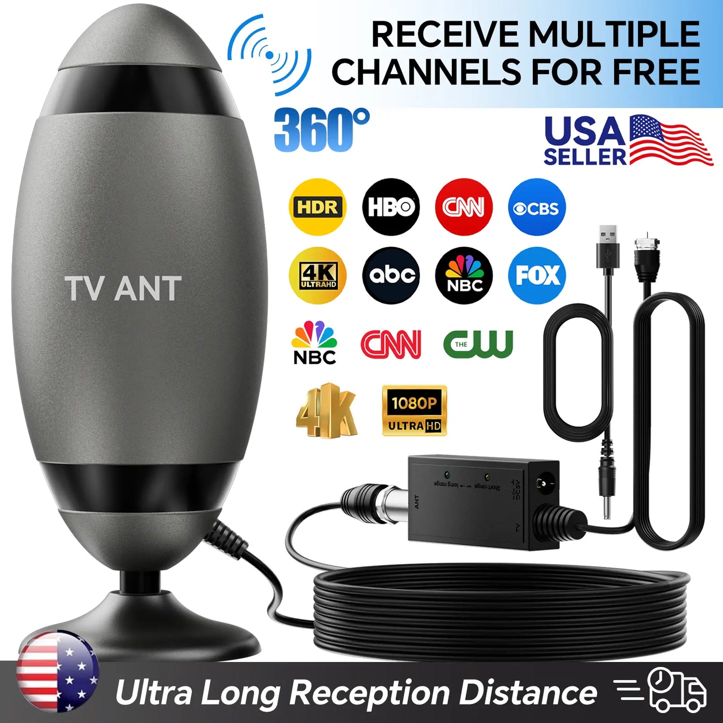 HIDB Indoor Digital TV Antenna for Smart TVs - 4K HD Signal Amplified with 360° Reception, Easy Installation, No Monthly Fees, Ideal for Local Channels - Summer Promotions Available