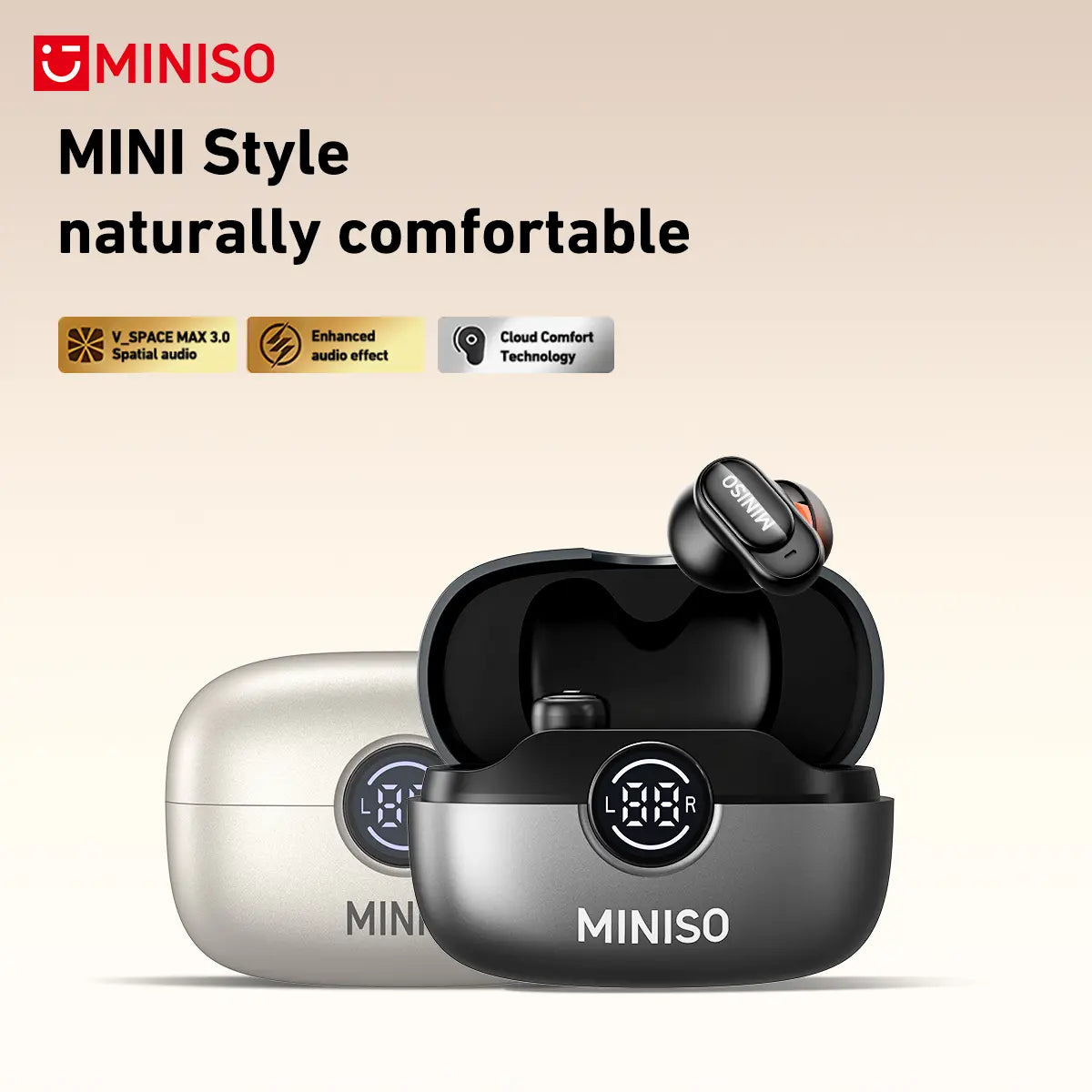 MINISO MS105 Bluetooth 6.0 Wireless Earbuds - Waterproof In-Ear Earphones with Built-in Microphone for Office, Sports, Study, and Gaming